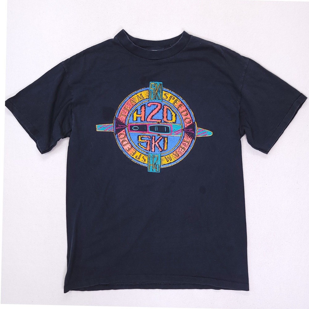 Vintage Speedo H2O Ski Team Graphic T-Shirt Mens Large‎ Black Single Stitch USA